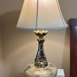 Exquisite Hand-Painted Glass and Marble Table Lamp