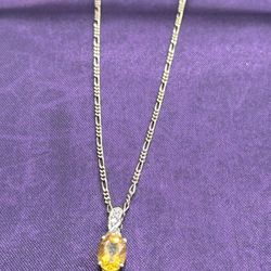 Sterling Silver 925 Citrine Necklace 18” Chain