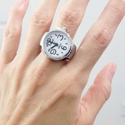 Unique silver with white face women's ladies unisex ring watch Gift