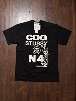 Comme des Garcons CDG Stussy No. 4 Logo Black T-Shirt NEW