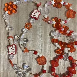 Red Bead Necklace And 3 Bracelets