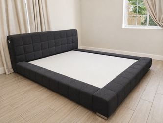 Dark Gray Upholstered Platform Bed Frame