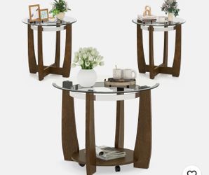 2 sets of glass round end of coffee table