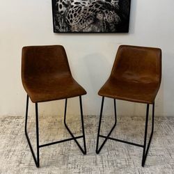 Brown Leather Bar Stools set of 2