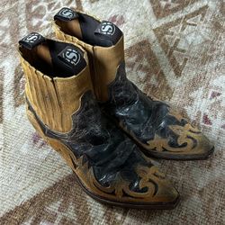 Sendra Leather Ankle Boots Camel Black Cowboy 