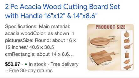 2 Pcs Acacia Wood Cutting Board with Handle