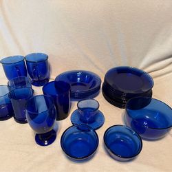 Vintage Cobalt Blue Glassware Set