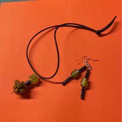 Necklace With Earrings, Hand Made 19” 2.5”