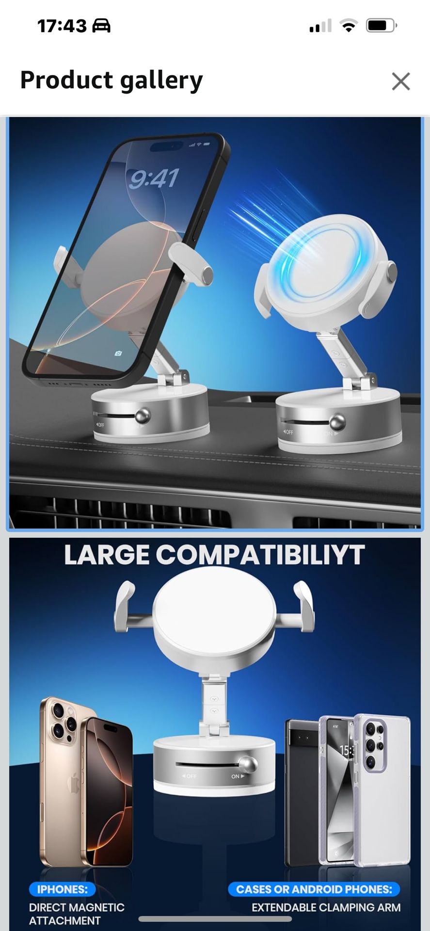 Upgraded 360° Adjustable Vacuum Magnetic Phone Holder, Vacuum Magnetic Suction Phone Mount with Clamp Foldable Phone Holder for Car/Gym/Mirror/Smooth