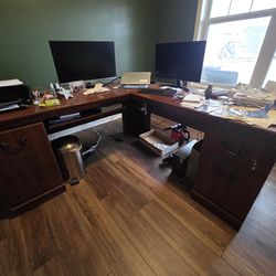 Office desk with hutch and cabinet