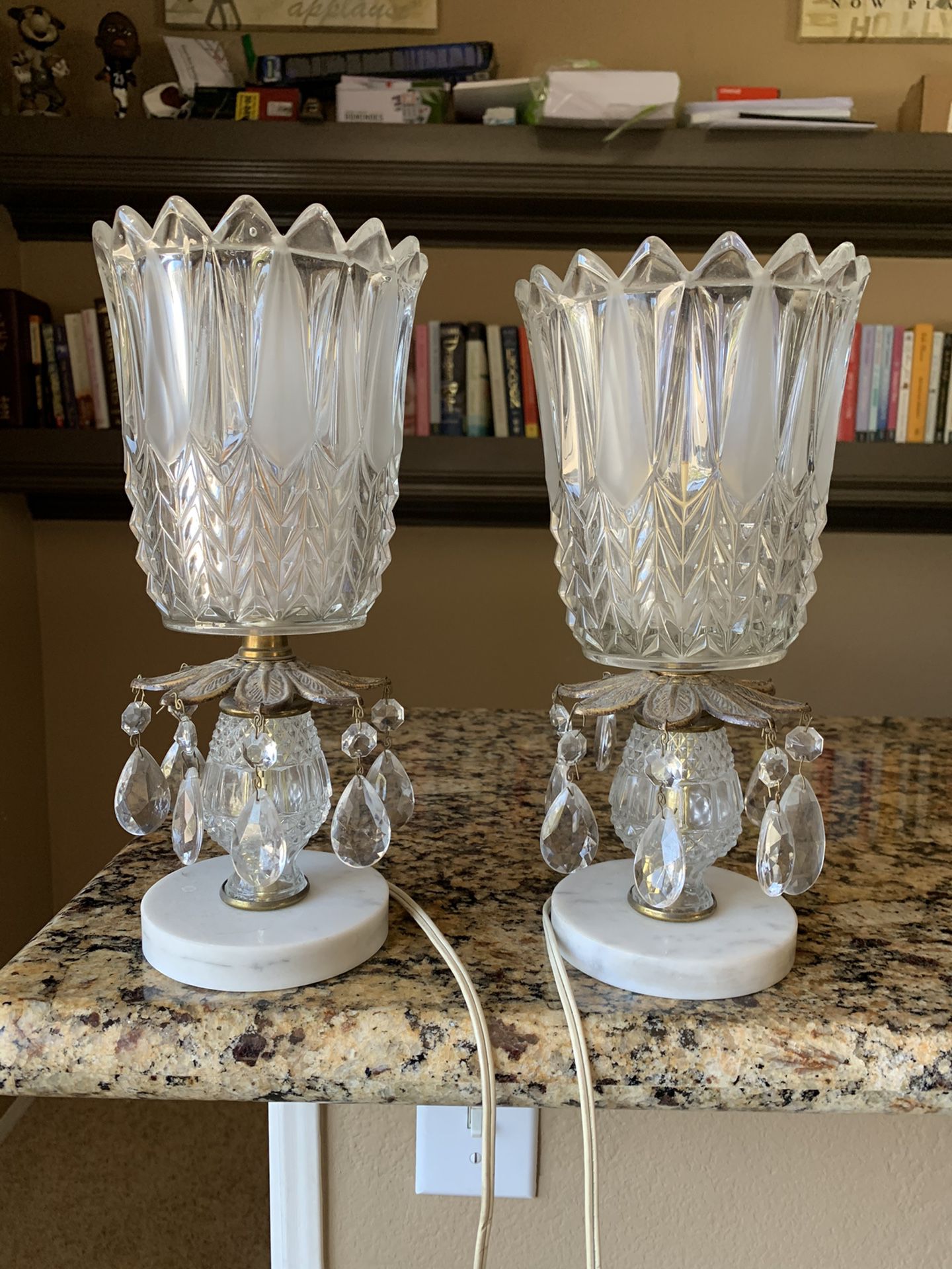 Antique Table Glass Lamps Set