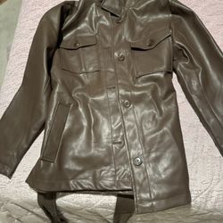 Nwt Women’s Brown Large Faux Leather Jacket Large 