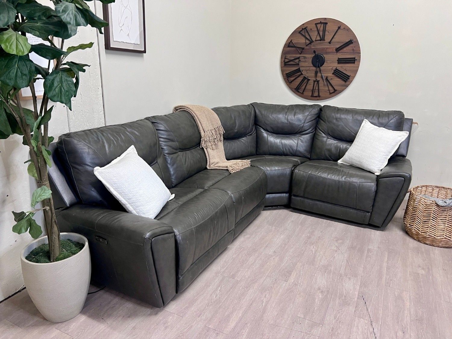 WE DELIVER! 🚚 - Genuine Leather Charcoal Gray Electric Reclining Modular L Sectional Couch