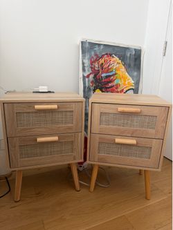 Set of 2 Rattan Nightstands