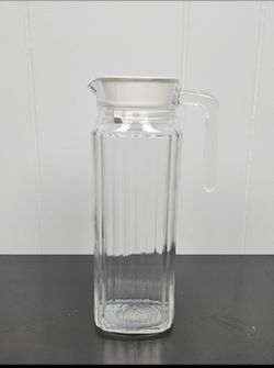 Vintage Arc France Square Clear Glass Pitcher with A White Lid