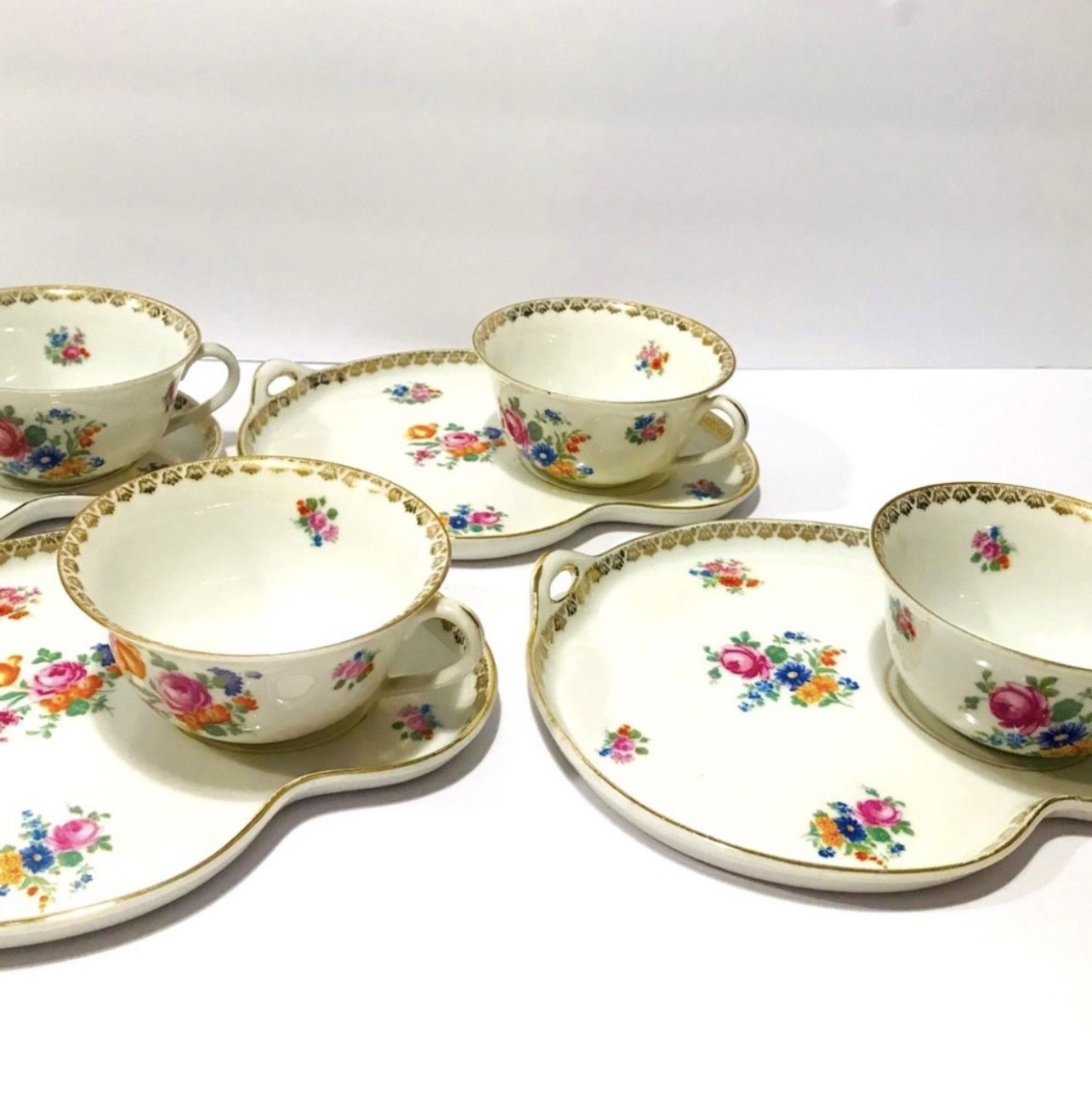 Antique J.Schneider & Co Set of 4 Tea Cups & Snack Trays...