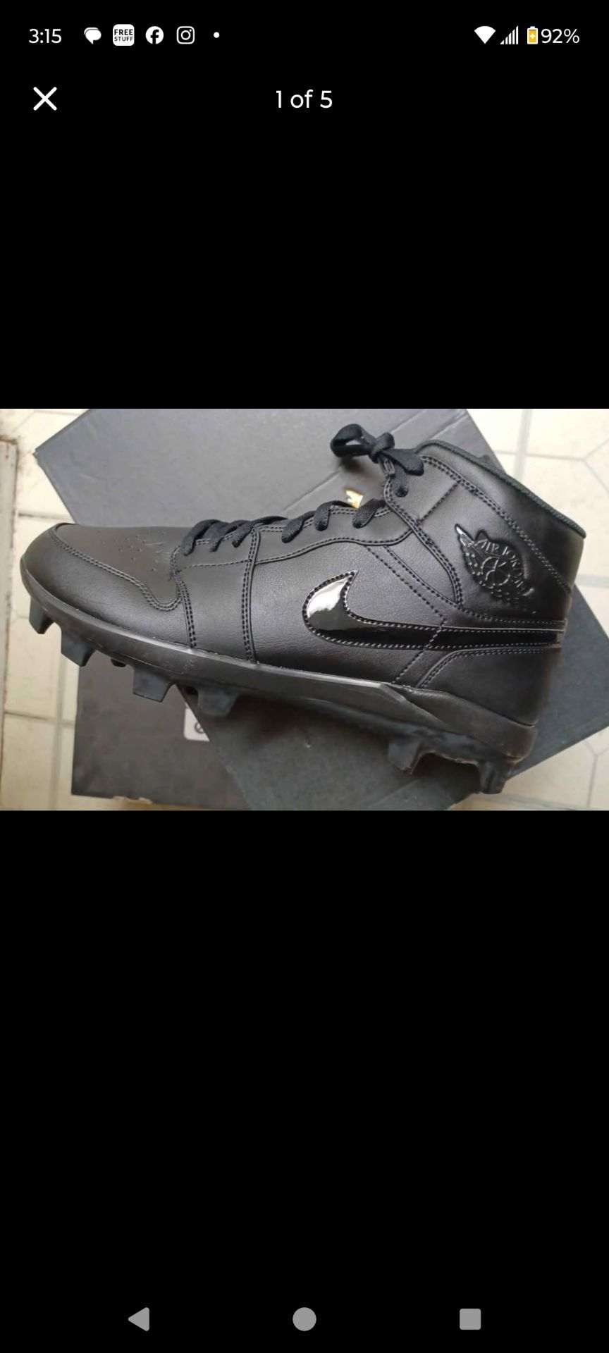Air Jordan 1 Retro MCS "Triple Black" molded baseball cleats