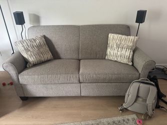 Gray Fabric Two-Seat Sofa with Throw Pillows