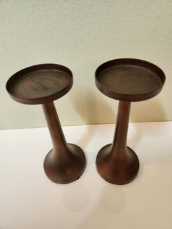 Pair of Bronze Pillar Candle Holders