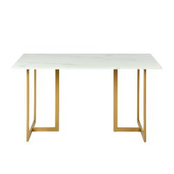 Homy Casa SLIP WHITE MARBLE GOLD LEG Dining Table "55.1" x 31.5" x 29.9" Modern Table for Dining Room, Office, or Apartment