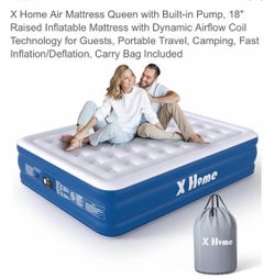 18” queen size air mattress with built-in pump, new