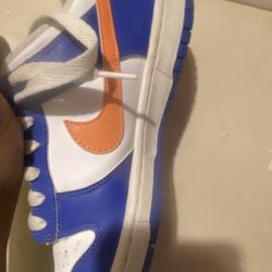 orange & blue low top nike dunks