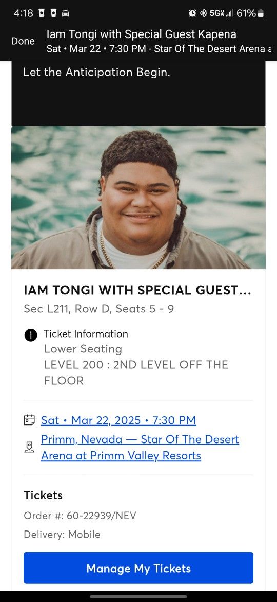 Iam TONGI TICKETS primm March 22