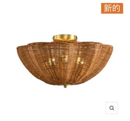 Parrot Uncle Jesse 18.9” 3-Light Boho Rattan Semi-Flush Mount Ceiling Light – New Open Box