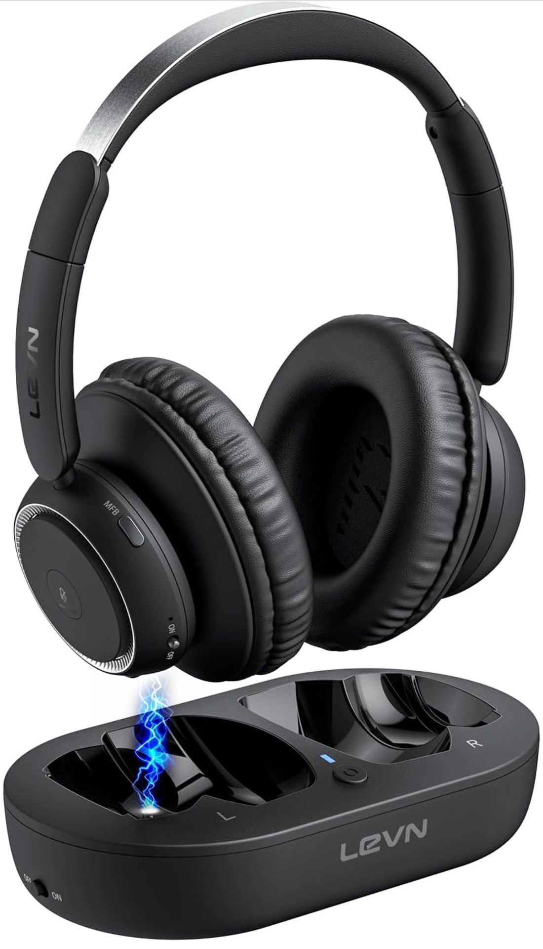 2024 Updated] LEVN Wireless Headphones for TV Watching, TV Headphones Wireless for Seniors with TV Transmitter Charging Base, Bluetooth Headphones for