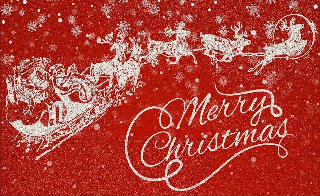 Santa Sleigh Reindeer Welcome Mat - 17x30 Inch Merry Christmas Outdoor Mat