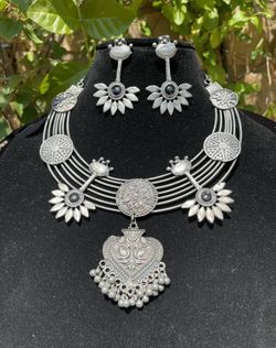 Indian Ethnic German Silver Oxidized Traditional Set 