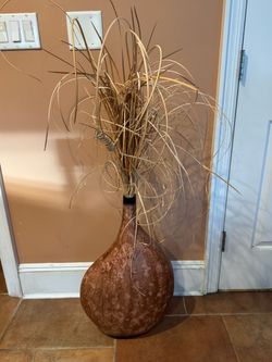 Large Decorative Floor Vase with Dried Grass