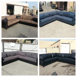 Brand NEW 9x9ft SECTIONAL Sofas,clyde Mocha, Stell BLUE, Grey Black  Fabric  Black LEATHER Couches, Sofas 