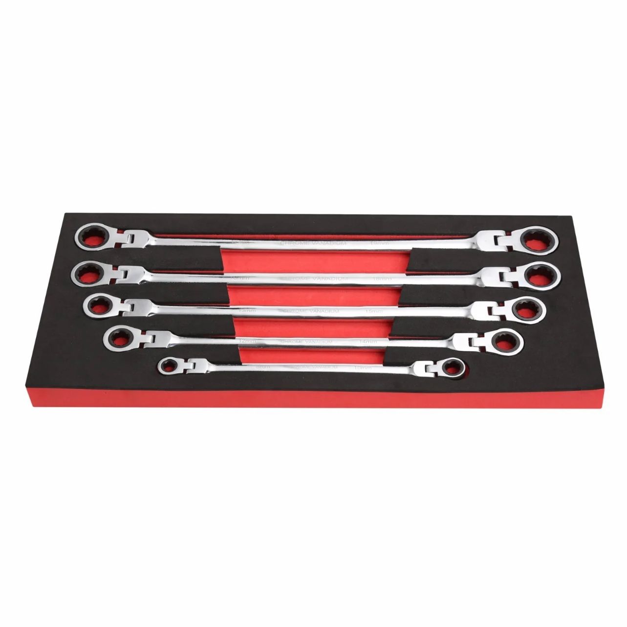 Brand New 5 Pc Metric Long Double Box Ratcheting Wrench Set Universal Spline Drive With Flexible Head