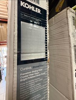 KOHLER—-Cursiva 56-60 in. W x 78 in. H Sliding Frameless Shower Door in Bright Polished Silver with 5/16 in.