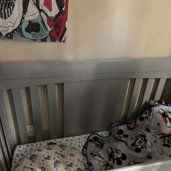 Baby Grey Crib Turned Into A Bed Like Brand New With A Brand New Mattress