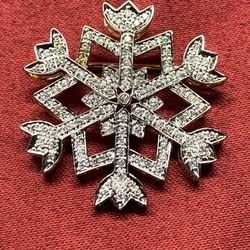 Stunning Large LR 14k & Diamond Snowflake Pin Brooch
