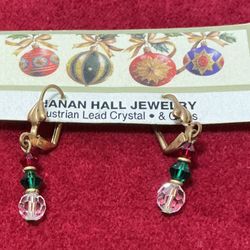 Christmas Earrings. Pierced. Austrian Lead Crystal & Glass. Vintage