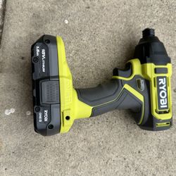 RYOBI ONE+ 18V Cordless 1/4 in. Impact Driver With 1.5 Ah Battery. Item #504a 