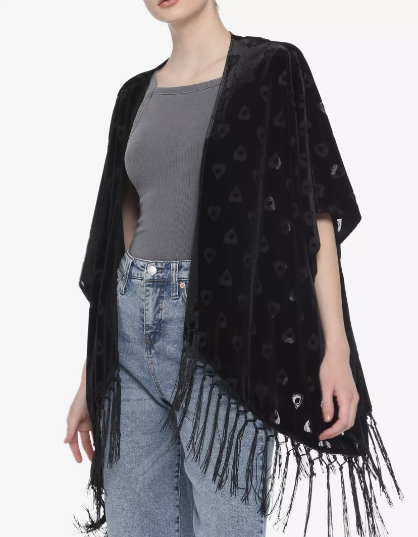 Planchette Velvet Burnout Fringe Short Duster Kimono Plus Size