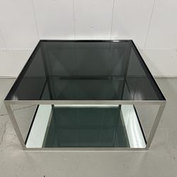 Modern Square Glass Coffee Table - Stainless Steel Frame, 30” x 30”