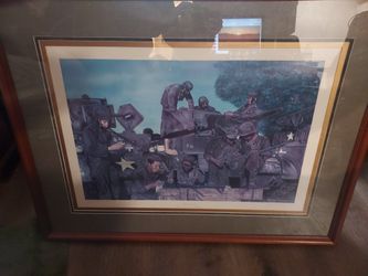 Framed Military Art Print WWII Soldiers and Tank