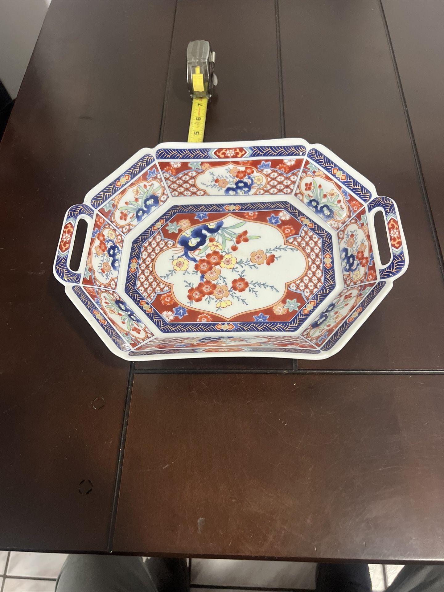 Japanese Imari Octagonal Serving Bowl With Double Handle 12" x 9"