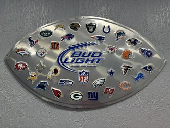 1 Large 46”x26” Bud Light Beer NFL Football Logos Metal Sign 2011