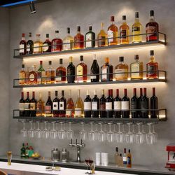 Wall-Mounted Bar Shelves with Glass Rack