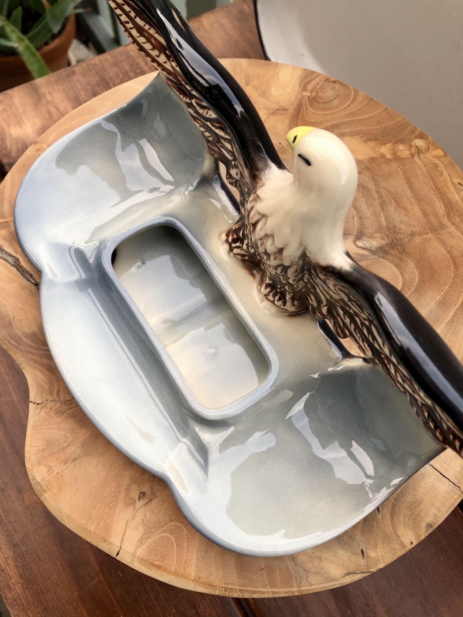 Vintage MCM Ceramic Bald Eagle Dresser/Desk Valet Caddy Dish