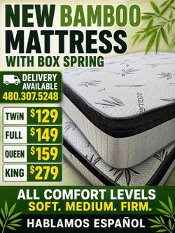 Bamboo mattress with box springs king. Queen. Full and Twin