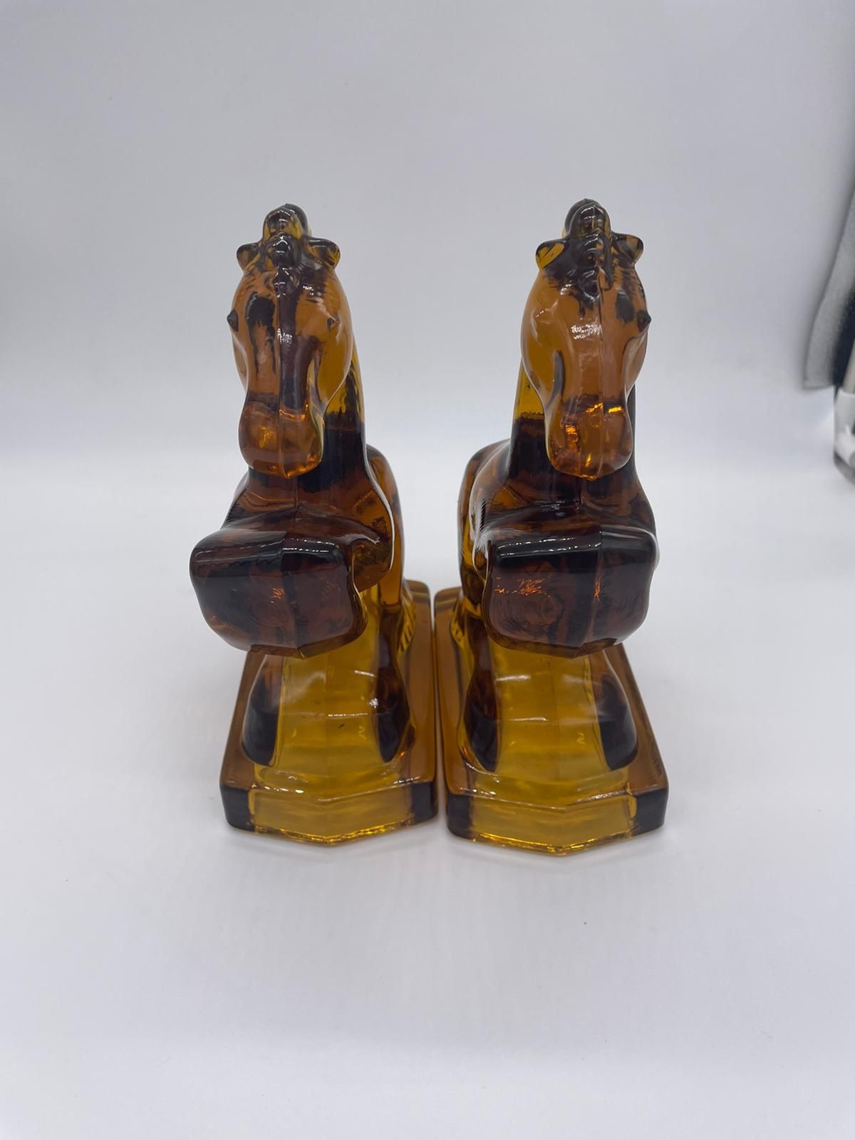 Vintage Amber Glass Horse Bookends