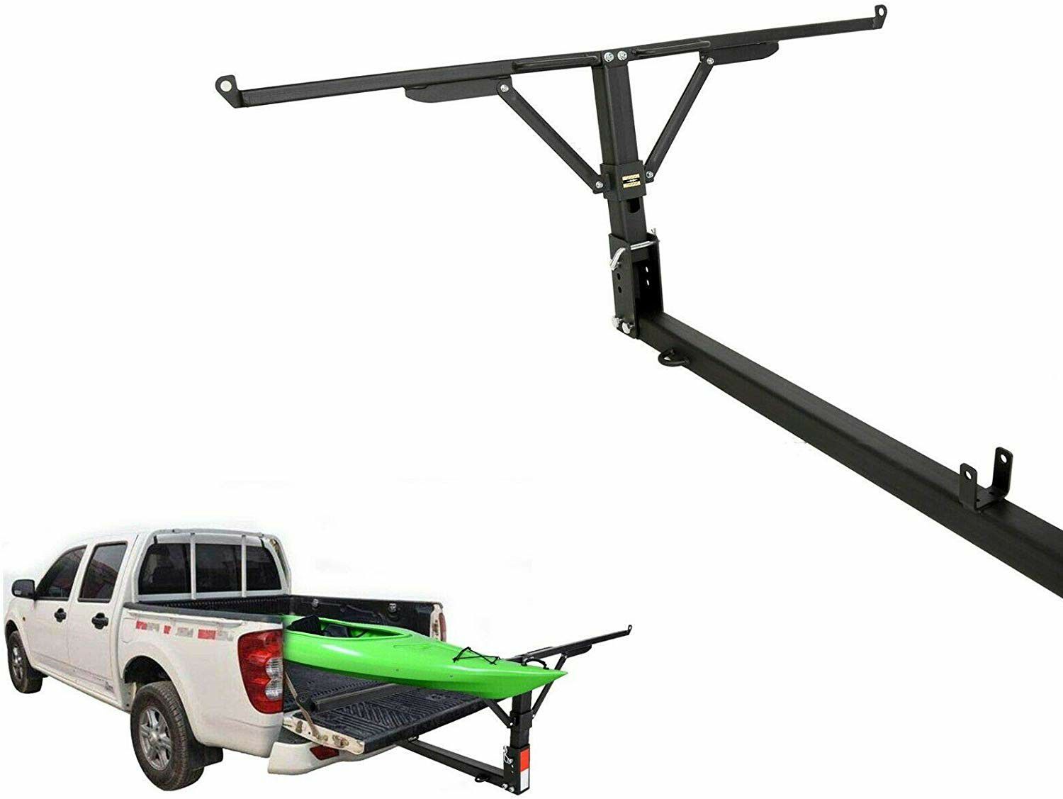 Ecotric foldable pick up truck bed hitch extender extension rack for canoes, kayaks, lumber w/ flag