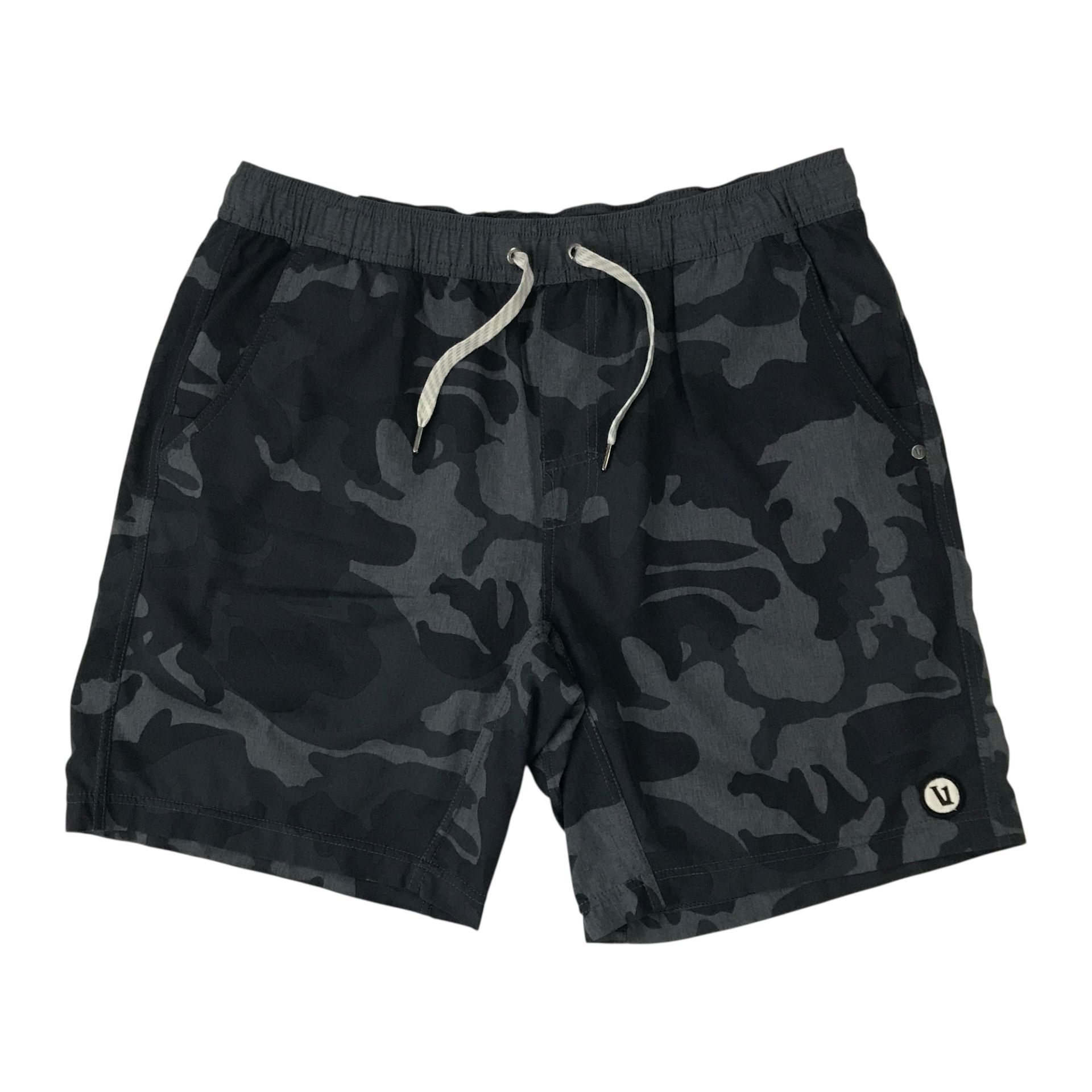 Vuori Kore Shorts Mens Large L Black Camo 8” Inseam Lined Gym Running Yoga V302